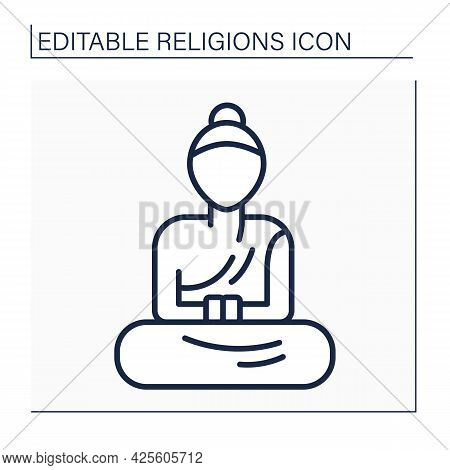 Buddhism Line Icon. Buddha Statues In Monasteries. Style Of Sculpture For Buddhism Beliefs. Religion