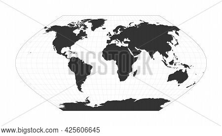Map Of The World. Eckert V Projection. Globe With Latitude And Longitude Net. World Map On Meridians