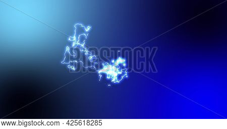 Glowing blue and white bundle of lively electrical current moving on blue background. energy, nature, electricity, light and movement concept, digitally generated image.