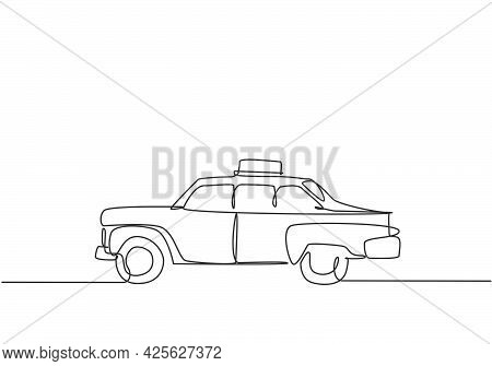 Continuous One Line Drawing Old Taxi Cars That Are Still Operating Serve Passengers To Get Around To