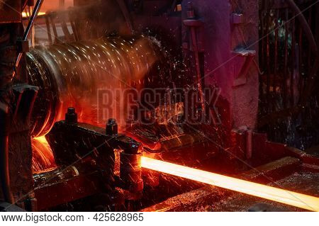 The Rolling Mill In Operation. Manufacturing Of Hot Rolled Steel.