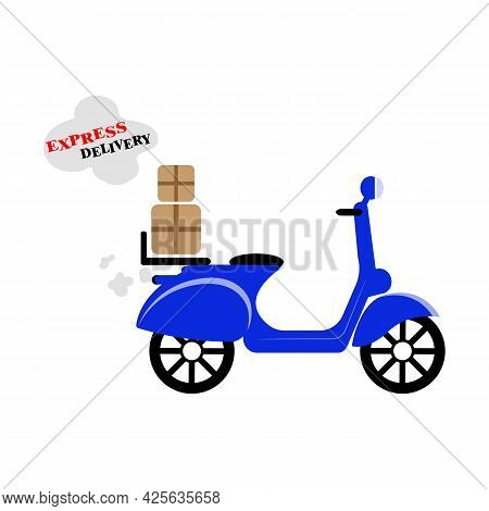 Blue Scooter Express Delivery Vector Illustration. Scooter Icon.