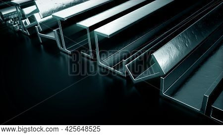 Glowing Metal Profile And Reinforcing Steel , Cg Industrial 3d Illustration