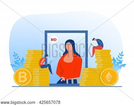 Non Fungible Token Sell And Buy Art On Market Place Illustration Landing Page For Websites,blockchai