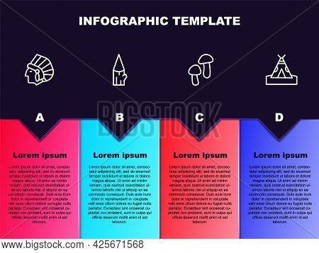 Set Line Native American Indian, Wooden Log, Mushroom And Teepee Or Wigwam. Business Infographic Tem