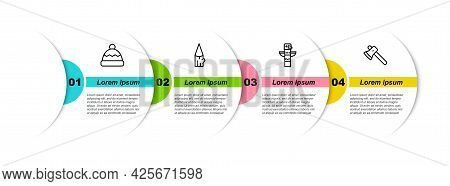 Set Line Beanie Hat, Wooden Log, Canadian Totem Pole And Axe. Business Infographic Template. Vector
