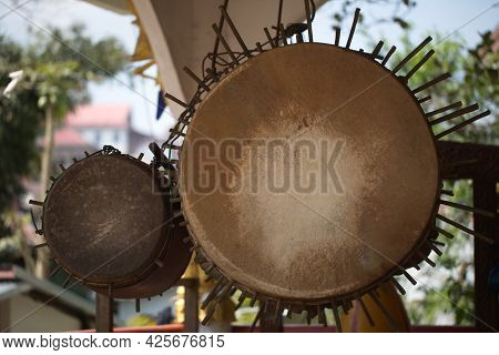 Large Traditional Hand Drums From Monastery In Phongsali, Laos.