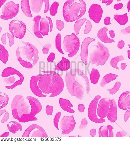 Bright Animalistic Watercolor Pink Seamless Pattern With Stylized Leopard Skin Pattern For Fashion T