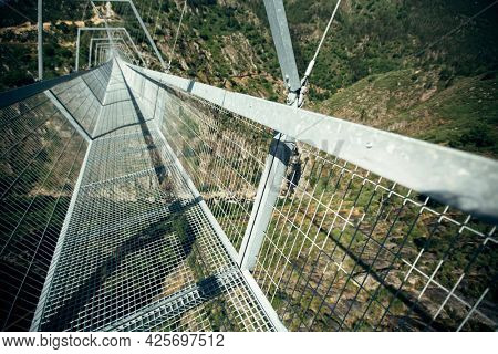 View of the suspension bridge Arouca 516 in the municipality of Arouca, Nord of Portugal. 