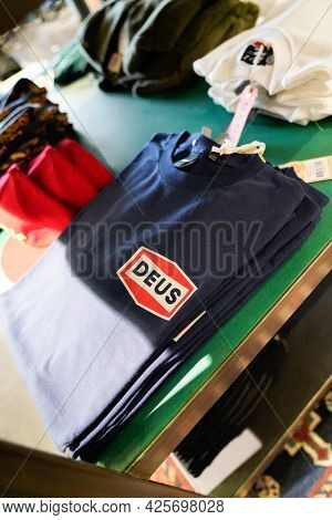 Sète , Ocitanie France  - 06 30 2021 : Deus Logo Brand And Sign Text On Shirt Clothing Fashion Cloth