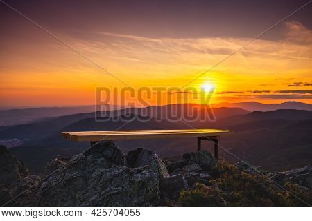 Sunset Over Mountain Hills. Bulgaria, Sliven, Karandila