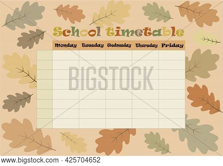 School Timetable Vector. Daily Class Planner. Education Concept.