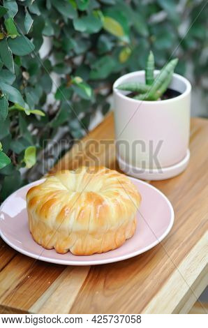 Bread , Bun Or Cream Bread Or Butter Bread And Sansevieria Boncellensis Plant