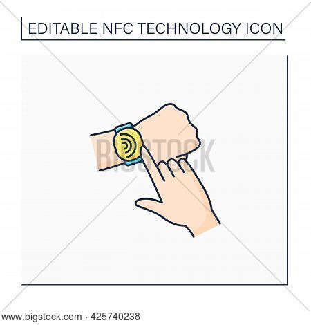 Nfc Color Icon. Safety Payment System On Smart Watch. Fast Bills Paying. Modern Technology. Near Fie