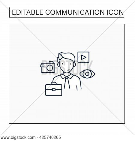 Visual Communication Line Icon. Communicate Using Signs, Typography, Drawing, Video Clip, Advertisin