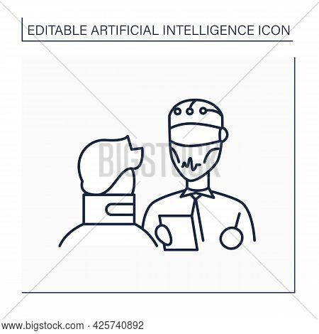 Robot Line Icon. Digital Doctor Help Patients. Treatment. Ai In Medicine. Ai Diagnostic Concept. Iso