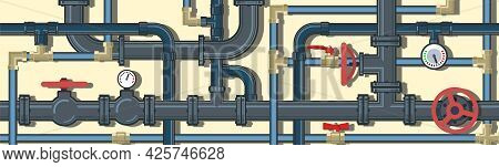 Pipeline System. Seamless Pattern. Horizontal Position. Background Picture. Vector
