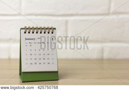 Calendar For January 2022 . Desktop Calendar On A Yellow Background.hello 2022
