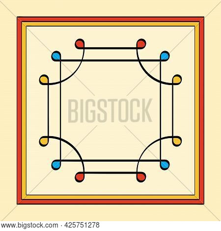 Colored Thai Yantra, Overlapping Squares With Looped Corners, Also Ring Of Solomon. Ancient Symbol, 