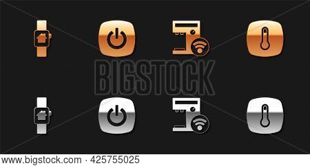 Set Smart Home With Smart Watch, , Coffee Machine And Thermostat Icon. Vector