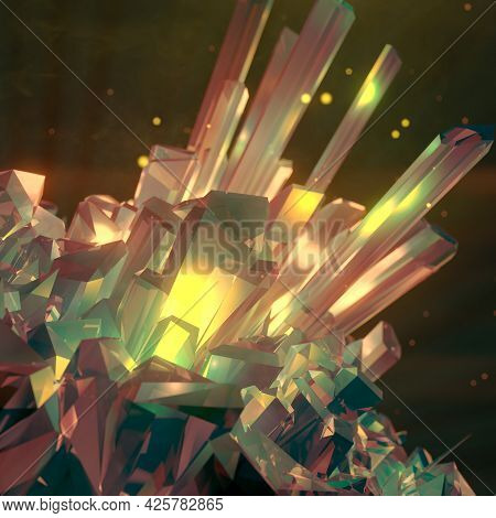Luxury Sparkling Gemstone. Fantasy Digital Illustration For Concept Design. Colored Shiny Crystal. A