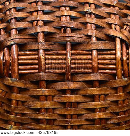 Rattan Wicker Texture With Handmade Traditional And Dry Branches, Wicker Brown Texture Background, N