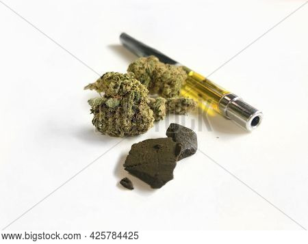 Different Forms Of Marijuana, Like Resin, Hash And Weed, Or Grass