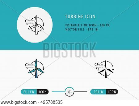 Turbine Icons Set Editable Stroke Vector Illustration. Energy Power Resource Symbol. Icon Line Style