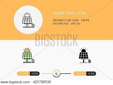 Solar Panel Icons Set Editable Stroke Vector Illustration. Energy Power Resource Symbol. Icon Line S