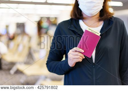 Passport With Vaccination Certificate For Covid-19 Person Record Card. Immune Passport Or Certificat