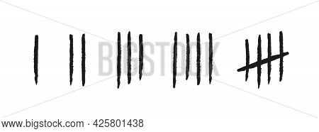 Tally Marks From One To Five. Hand Drawn Lines Or Sticks. Simple Mathematical Count Visualization, P