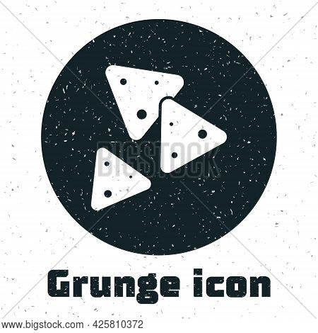 Grunge Nachos Icon Isolated On White Background. Tortilla Chips Or Nachos Tortillas. Traditional Mex