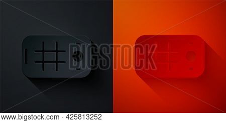Paper Cut Selfie On Mobile Phone Icon Isolated On Black And Red Background. Paper Art Style. Vector