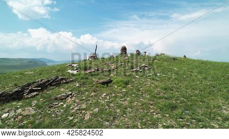 Stones In Pyramids. A Place Of Power, Traditions And Customs Of The Khakass Steppe. Hills And Mounta