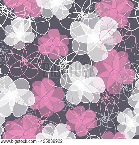 Gray Seamless Vector Pattern For Design And Fashion Prints. Vintage Floral Background. Flowers Patte