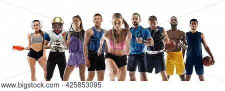Sport Collage. Tennis, Basketball, Soccer And American Football, Hockey, Fittness, Running, Boxing P