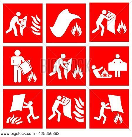 Set Of Fire Blanket Symbol Sign, Vector Illustration, Isolate On White Background Label. Eps10