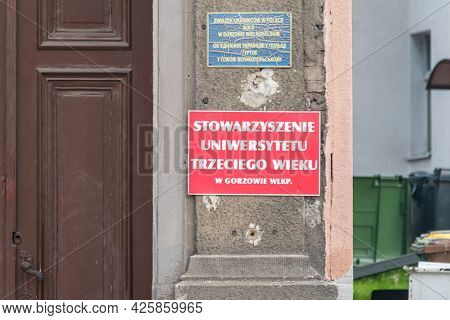 Gorzow Wielkopolski, Poland - June 1, 2021: Sign In Polish Language Third Age University Association