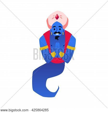 Fairy Tale Obliging Arabian Genie Character, Flat Vector Illustration Isolated.