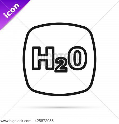 Black Line Chemical Formula For Water Drops H2o Shaped Icon Isolated On White Background. Vector