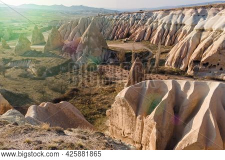 Cappadocia Landscape And Rose Valley At Sunset. Turkey. Goreme National Park