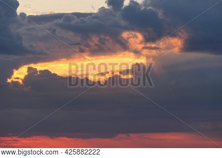 Beautiful Sunsebeautiful Sunset Over The City. Twilight, The Sun Is Over The Horizon. T Over The Cit