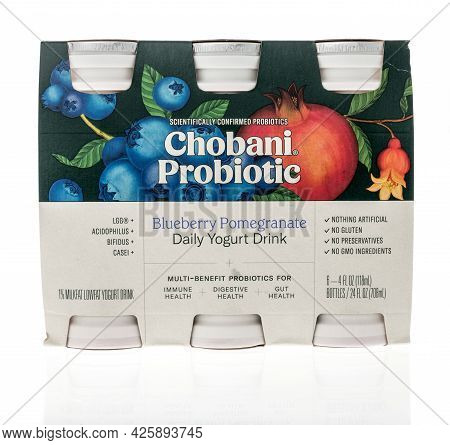 Winneconne, Wi - 5 July 2021:  A Bottle Of Chobani Probiotic Daily Yogurt Drink On An Isolated Backg