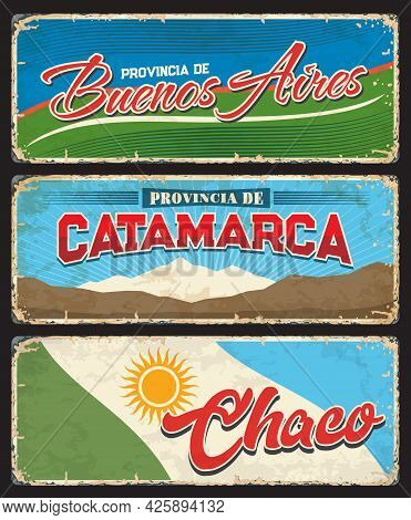 Buenos Aires, Catamarca And Chaco Regions, Argentine Provinces Vintage Vector Plates. Argentina Prov