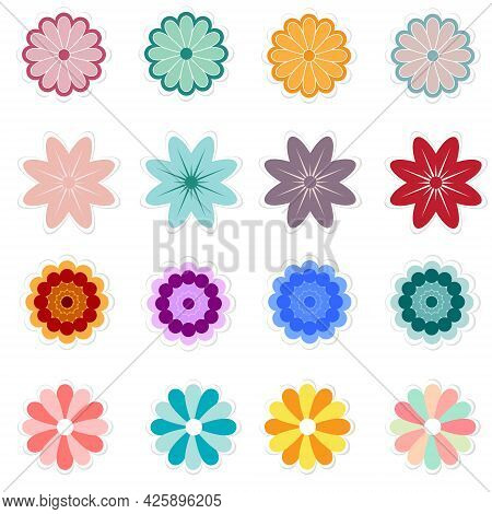 Vector. Set Of Flower Icons On The White Background. Various Shapes And Colors.