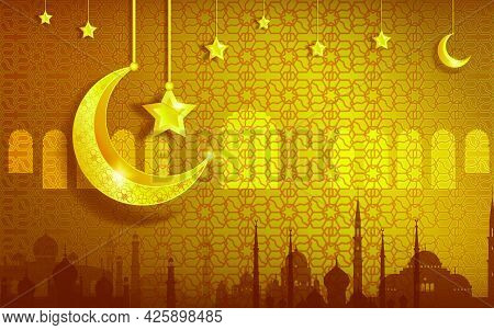 Happy Muharram Islamic New Year Festival With Golden Background. Islamic Ornament Vector. Design Cre