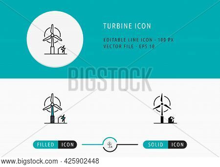 Turbine Icons Set Editable Stroke Vector Illustration. Energy Power Resource Symbol. Icon Line Style
