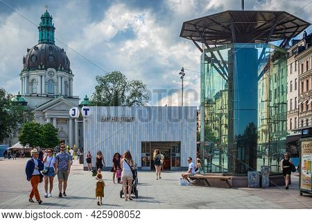 Stockholm, Sweden - July 03, 2021: Scenic view of Odenplan square in city centre