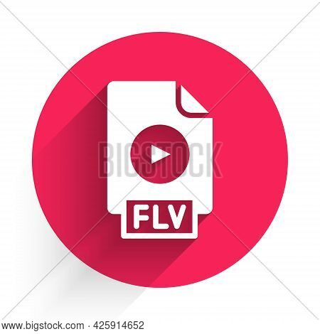 White Flv File Document Video File Format. Download Flv Button Icon Isolated With Long Shadow. Flv F