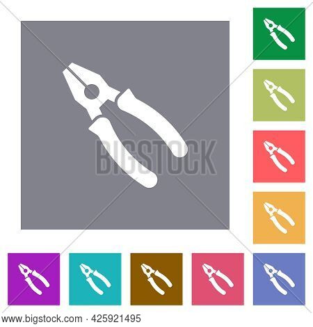 Combined Pliers Flat Icons On Simple Color Square Backgrounds